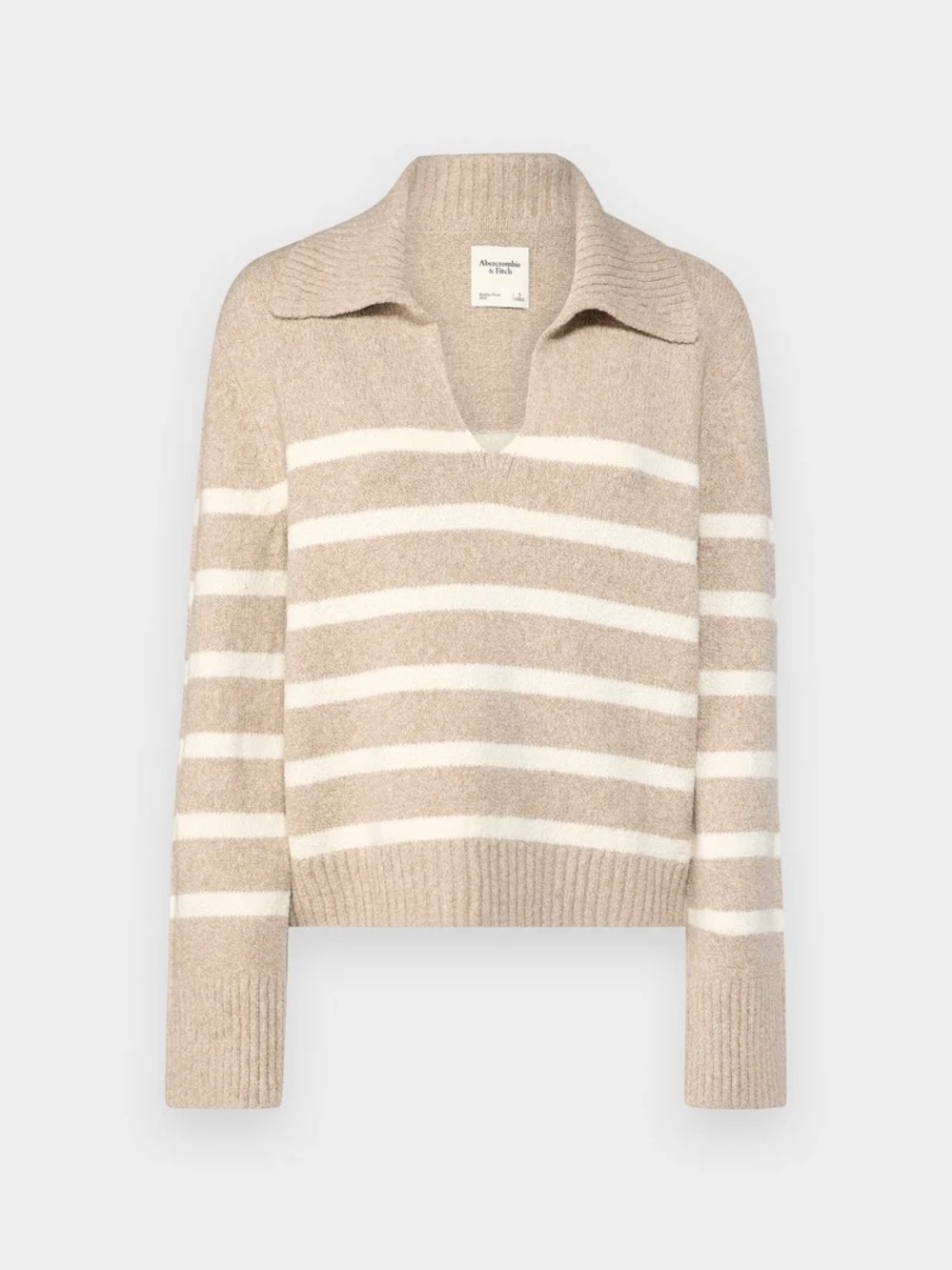Abercrombie & Fitch textural notch Beige and White Striped V-Neck sweater medium